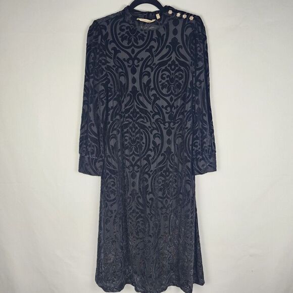 NWT SOFT SURROUNDINGS Hadley Velvet Dress Midi Black Copper Long Sleeve Sz 12P - Picture 1 of 8